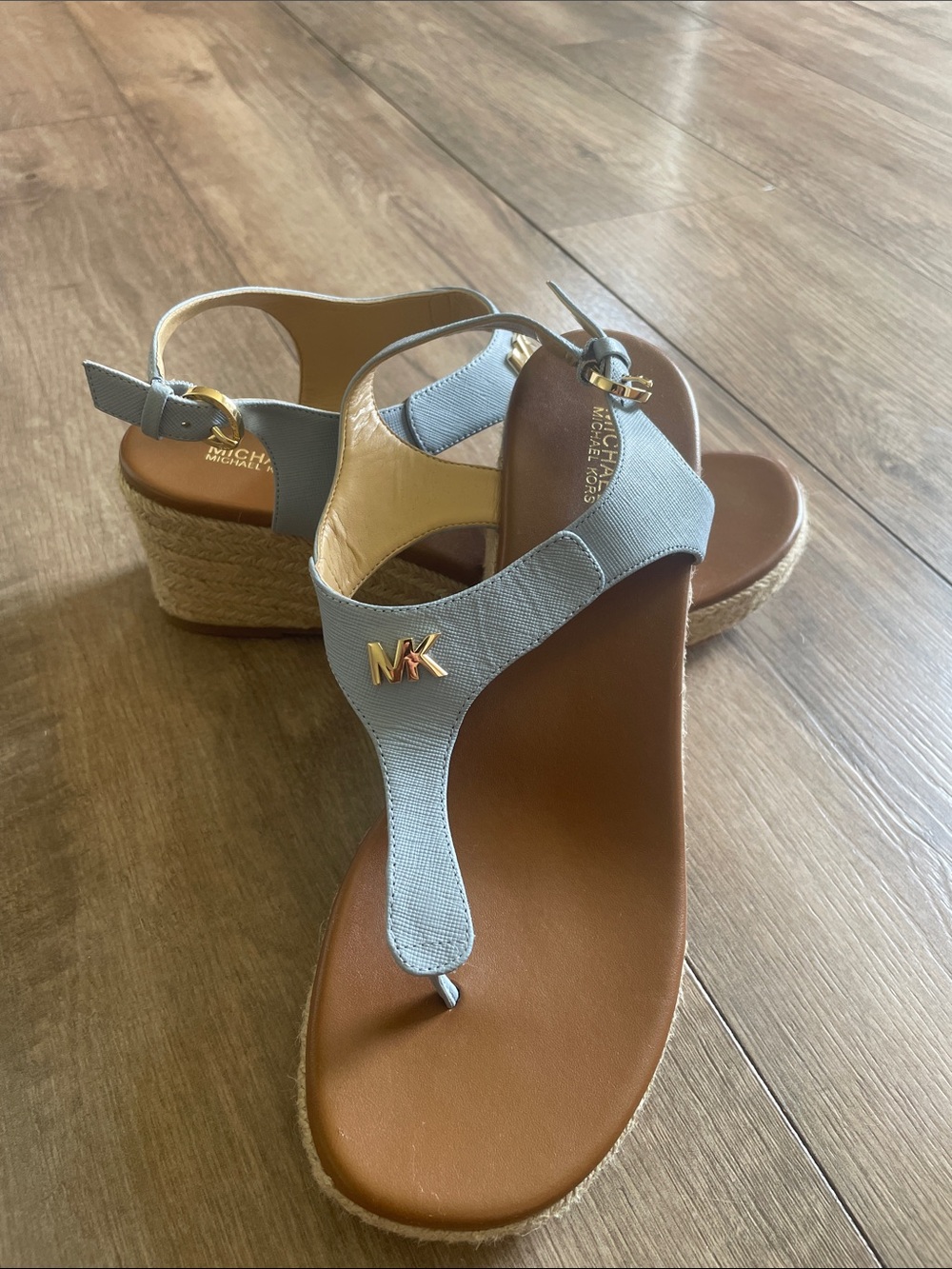 Michael Kors Light Blue MK Logo Espadrille Wedge Sandals - Picture 2 of 8